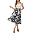 thumbnail image 2 of INSPIRE CHIC Floral Midi Skirt for Women's Summer Elastic Waist Dressy Casual A-line Boho Skirts M Black, 2 of 6