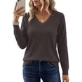 thumbnail image 4 of PRETTYGARDEN Women's V Neck Sweaters Fall Casual Long Sleeve Classic Pullover Cozy Knit Tops Loose Basic Winter Clothing, 4 of 8