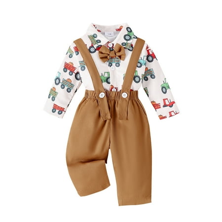 

WUXIAN Toddler Boys Girls Long Sleeve Cartoon Printed Romper Bodysuits Spaghetti Strap Pants Outfits Infants Baby Trousers Children Soft Dailywear