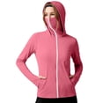 thumbnail image 3 of Plus Size Women's Loose Fit Long Sleeve Hooded Zipper Solid Color Sun Protection Top Shirt Casual Daily Fashion Shirts | CSEONE,Watermelon Red 2XL, 3 of 6