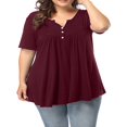 thumbnail image 2 of CHOK Tuniques à Boutons Henley à Col en V pour Femmes Grande Taille, Hauts Décontractés à Manches Courtes, Chemisiers, 2 of 8