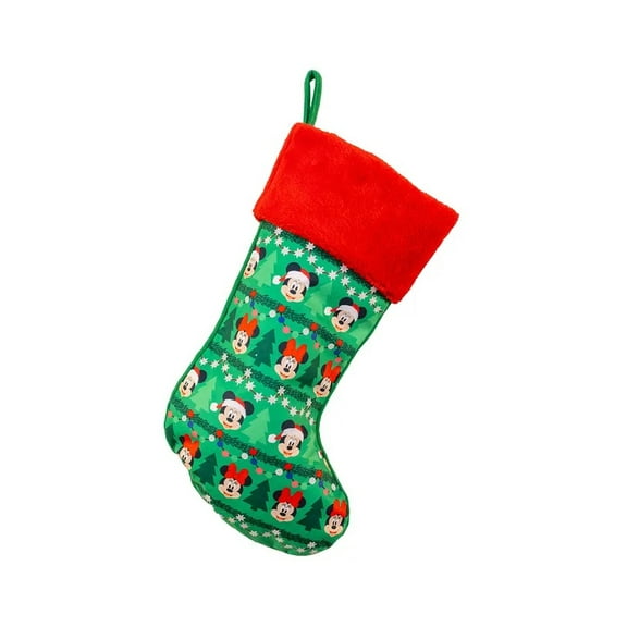 New Kurt Adler Disney Green & Red Mickey and Minnie Mouse 19" Stocking
