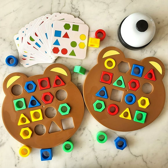 Shape Matching Game Color Sensory Educational Toy 2023 New Children Puzzles Geometric Shape Quick Matching Board Cute Bear Shaped Checkerboard Interactive Board Game for Kids Age