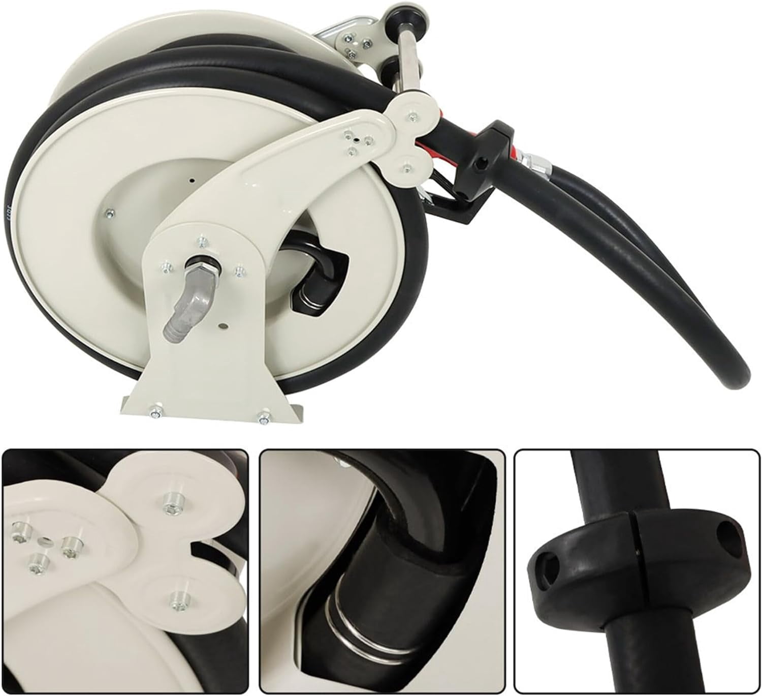 Handdo Fuel Hose Reel 3/4 Inch x 50 Feet Hose Reel Steel Structure Base Rubber Hose with Fuel Nozzle Hose Reel