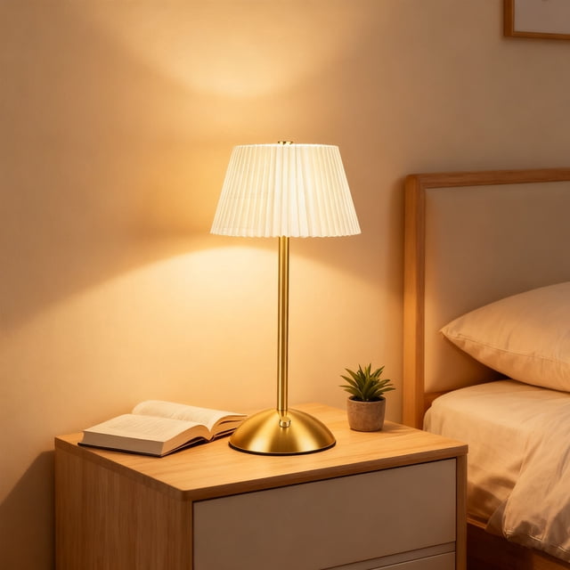 Lámpara De Mesa Plisada, Lámpara Recargable Con Control Táctil Inalámbrico Con Batería De 1200 MAh Para Dormitorio, Sala De Estar, Estudio, Oficina