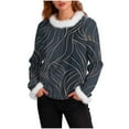 thumbnail image 2 of Ounisa Womens Tops Autumn Winter Pullover Sweater Loose Casual Long Sleeved Round Neck Stripe Pattern Shacket Blouse, 2 of 5