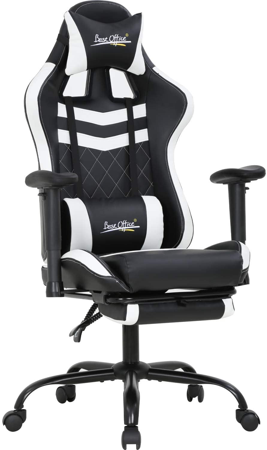 PC Racing Desk Chair with Lumbar Support Adjustable Backrest Headrest and Height BASETBL Gaming Chair Ergonomic Office Chair Ideal Swivel Chair for Playing Working-White