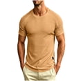 thumbnail image 3 of IhhxPro Big & Tall Men's Cotton Linen Short Sleeve Tee Ribbed Shoulder T-Shirt Breathable Slim Fit Crewneck M-3XL, 3 of 8