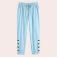 thumbnail image 4 of Jinhomg Women Cotton Linen Pants 2025 Casual Elastic Drawstring Waist Summer Capris Stretch Comfy Straight Leg Lounge Pant with Pocket Seasonal Sale Blue XXXL, 4 of 9