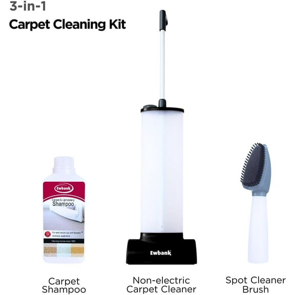 Carpet Cleaning Kit - Compact Upright Shampooer, Stain Remover Brush, and Liquid Cleaning Solution for Rugs, Carpets, Car Interior, Mats, and Upholstery