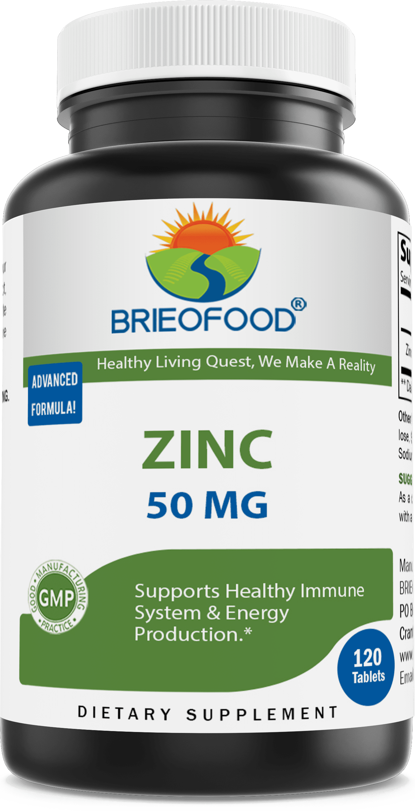 Brieofood Zinc 50mg 120 Tablets (from Zinc Gluconate) | Immune Support