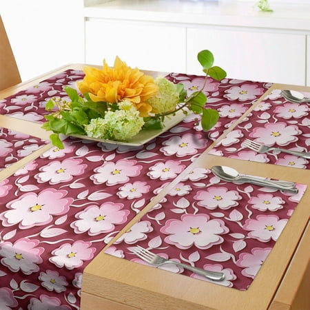 

Floral Table Runner & Placemats Macro Flower Petal of Japanese Cherry Blossom Sakura Tree Spring Theme Set for Dining Table Placemat 4 pcs + Runner 12 x72 Pale Pink Maroon Yellow by Ambesonne