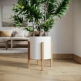 thumbnail image 2 of Raya White Mid-Century Modern Indoor Metal Pot Planter with 4-Leg Wood Base - 18.25" H x 14" W, 2 of 5