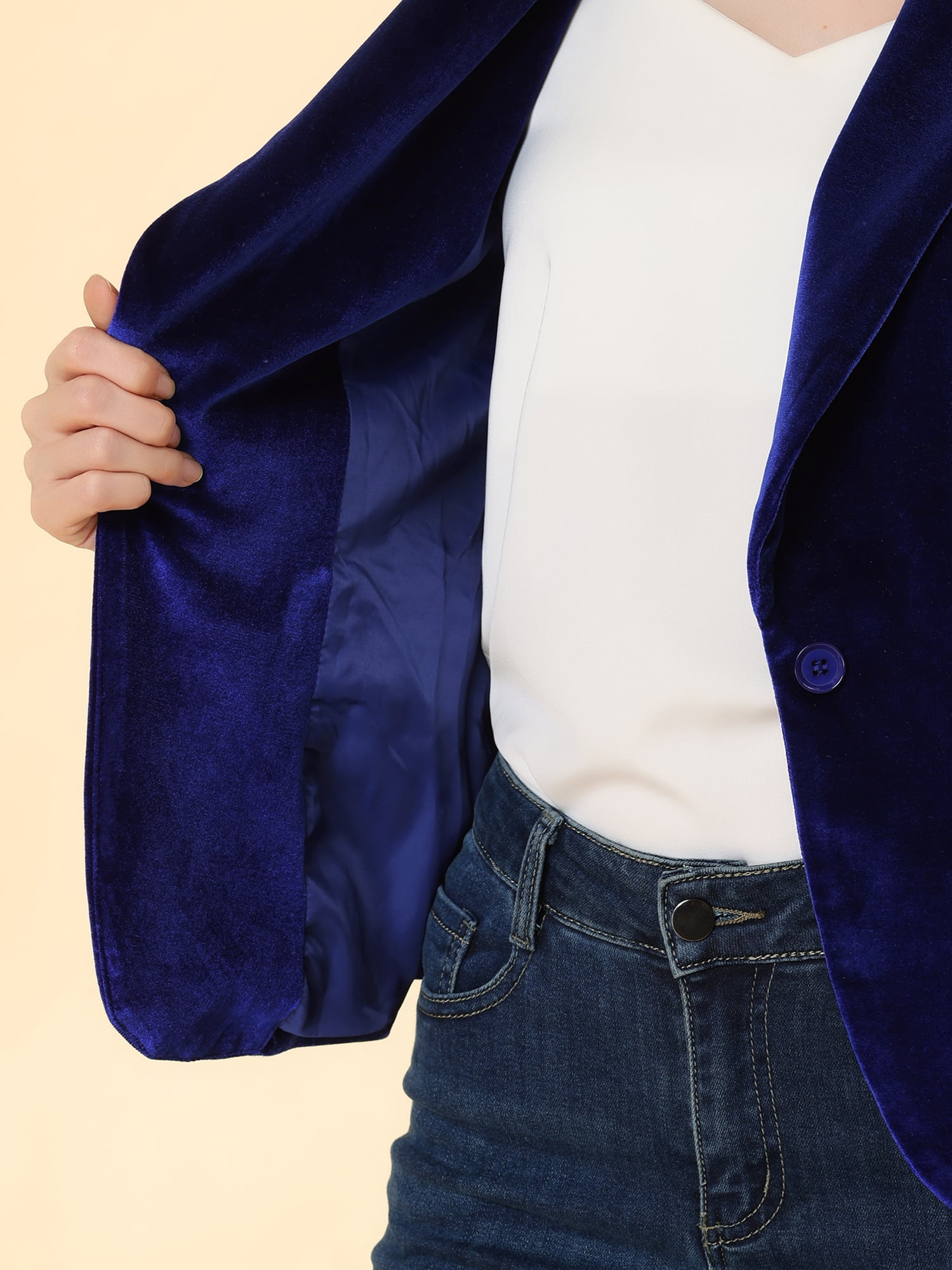 DARING DIVA Women's Velvet Office Coat Solid Shawl Collar Blazer M Royal Blue