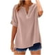 thumbnail image 3 of Camisas de manga larga,Camiseta informal de manga corta con cuello redondo para mujer, mezcla de algodón y lino, blusa holgada para verano, para usar en casa, sopatenor, 3 of 9