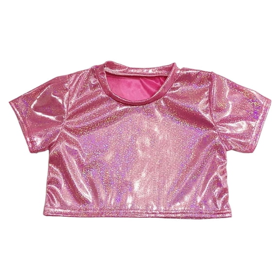FINALGANG Girls Crew Neck Short Sleeve Crop TShirt With Shiny Holographic Fabric Casual Slim Fit For Kids Dance Performances Stage Shows Versatile Top