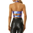 thumbnail image 3 of INSPIRE CHIC Metallic Halter Neck Top for Women's Deep V Neck Backless Holographic Crop Tops XS Blue Purple, 3 of 6