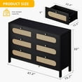 thumbnail image 2 of DWVO Natural Rattan 6 Drawer Dresser-Wooden Black Boho Double Dresser Chest of Drawers with Golden Handles-Modern Large Closet Dressers Storage Cabinet for Living Room/Hallway/Entryway, 2 of 13