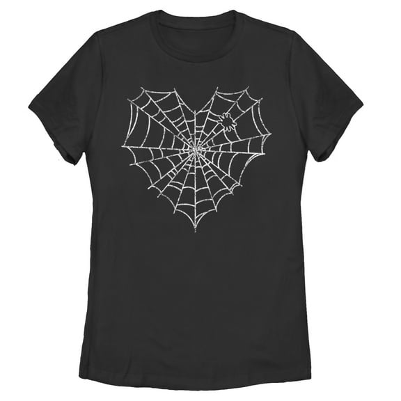 Women's Lost Gods Halloween Heart Spider Web Graphic Tee Black X Large