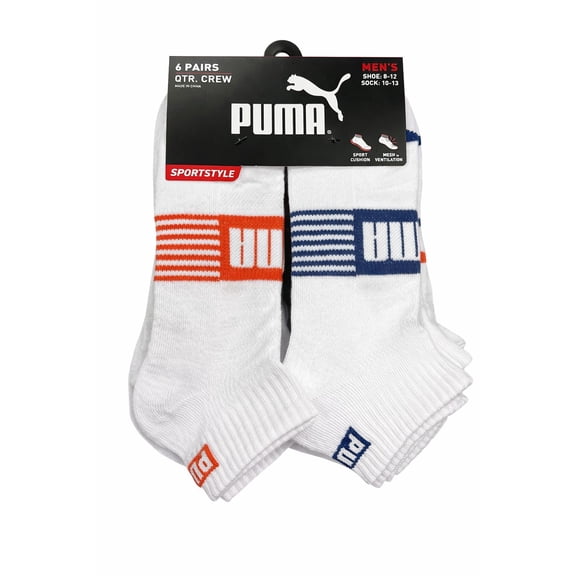 PUMA SOCKS MEN'S - QUARTER CUT - ENZO 263 - RED BLUE - LARGE (10-13) PACK 6 XX