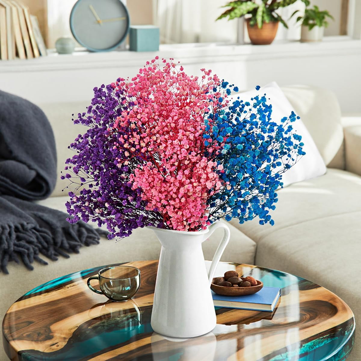 Dried Baby's Breath Flowers Purple-Pink-Blue, 17 inch Natural Dried Flowers Babys Breath Bulk 3000+, Real Dried Gypsophila Branches for Wedding, Party, Table Vase, DIY, Home Decor