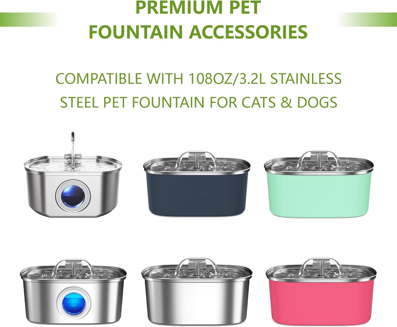 Cat Water Fountain Filters Replacement Compatible with Rellaty 108oz/3.2L Automatic Stainless Steel Cat Water Fountain with Pump Pre-Filter Sponges(12+12Pack)
