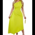 thumbnail image 1 of Vestido Midi de Cóctel para Mujer, con un Hombro Descubierto, Espalda Descubierta, Dobladillo Cruzado, Fruncido y Torcido, para Fiesta de Verano. Amarillo-Verde L, 1 of 10