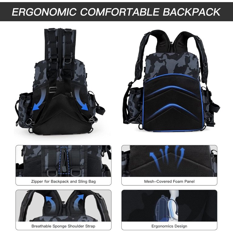 fishing tackle box book bags Baitium Backpack, Bag With Rod Holders, 40L Capacity With Cooler, Rain Cover, Insulated Pocket, 4 Tackle Trays Included (Jet Black) and organized for every trip Best Fishing Bags and Tackle