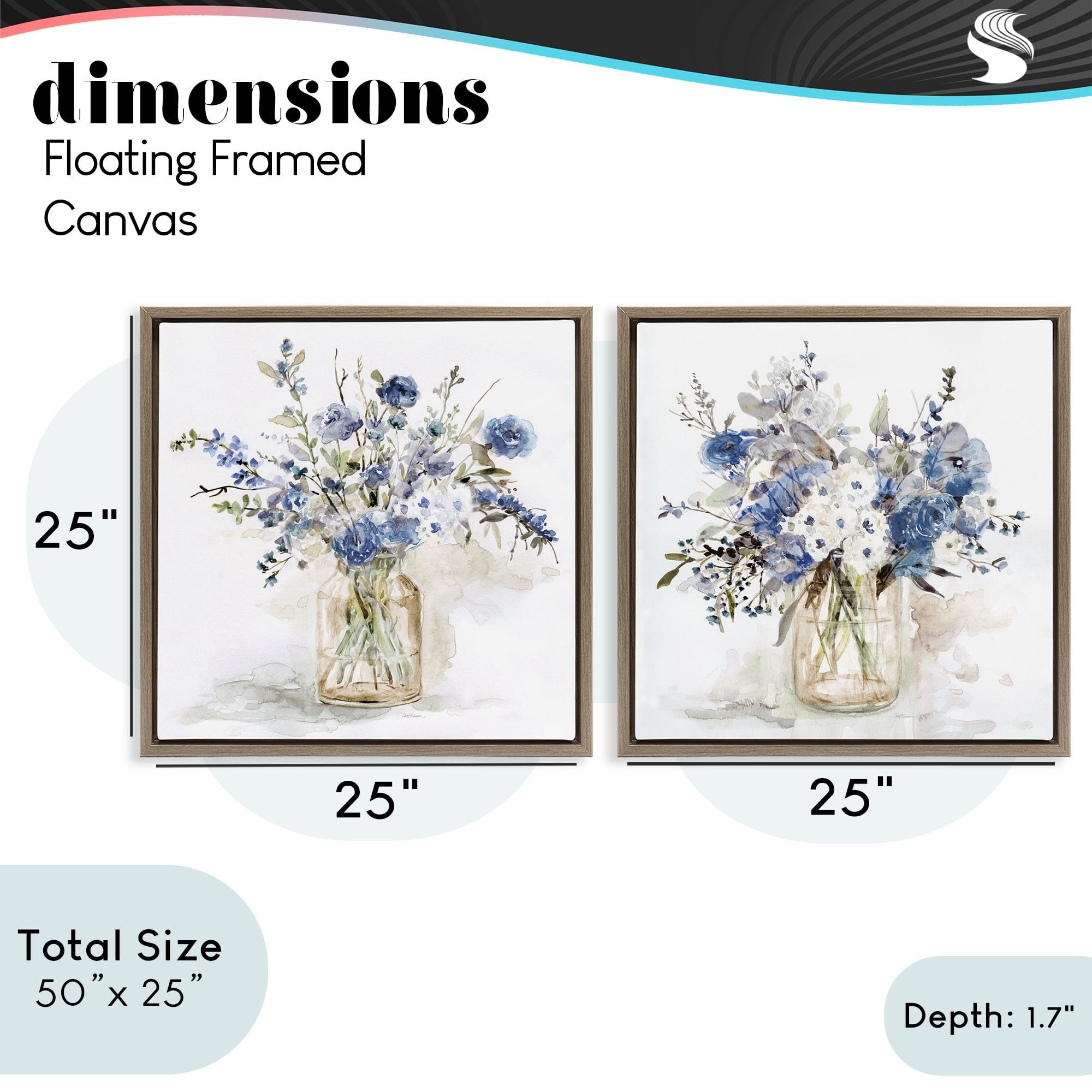 Stupell Industries Spring Watercolor Vases 2 Piece Brown Framed Floater Canvas Set, design by Carol Robinson