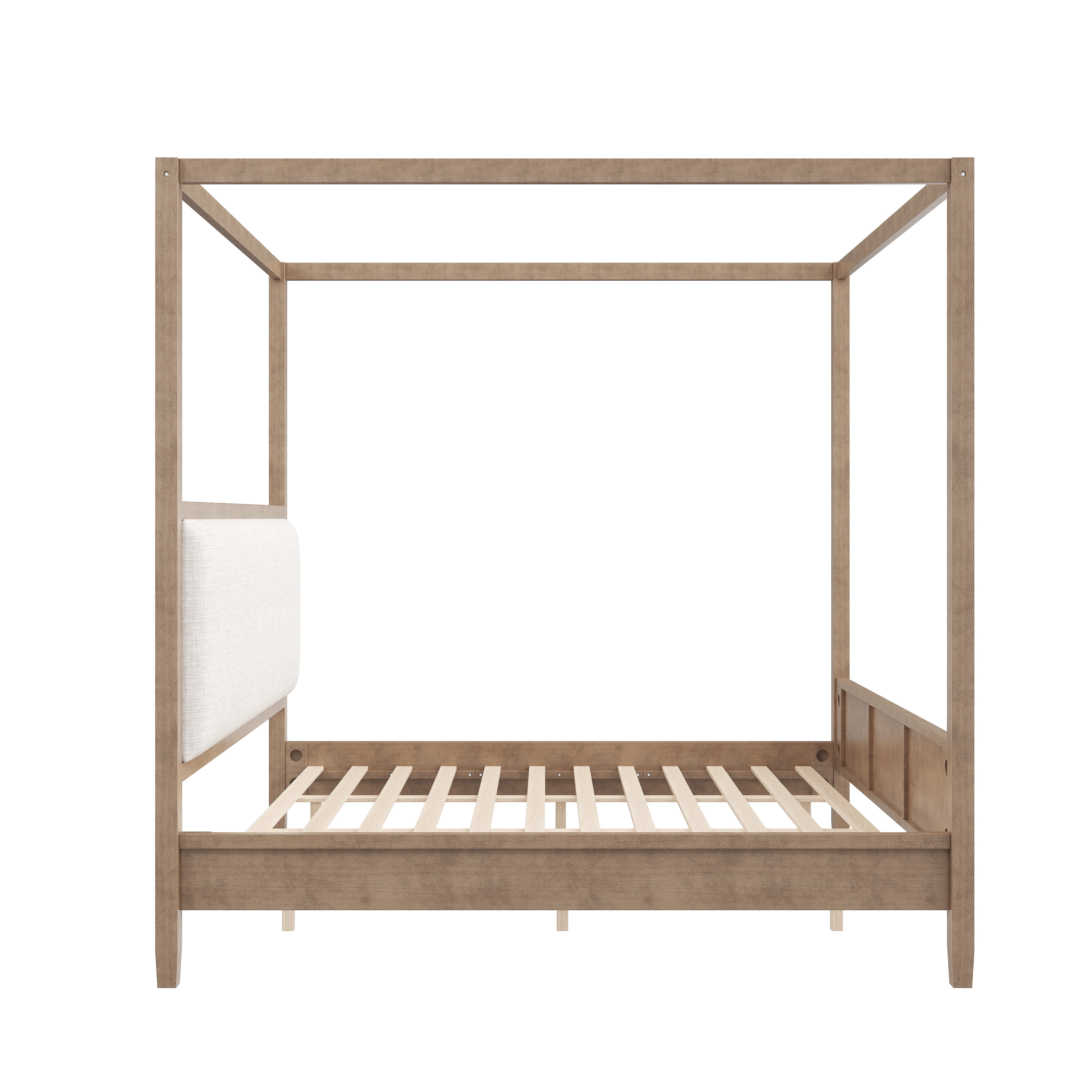 Euroco Wood King Size Canopy Bed with Upholstery Headboard, Modern Platform Bed, No Spring Box Needed, Natural