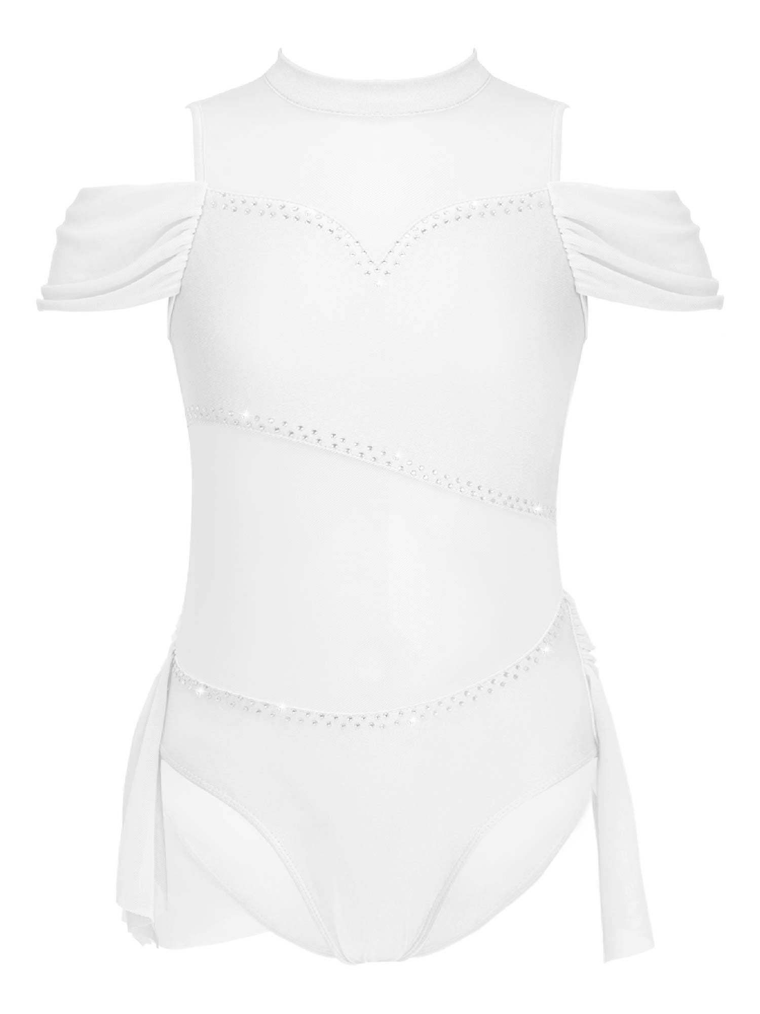 CHICTRY Girls OffShoulder Shiny Rhinestones Dance Leotard Hollow Back