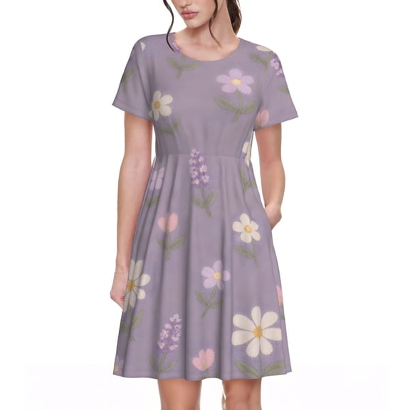 Purple Floral Dresses Short Sleeve Nightdresses for Women