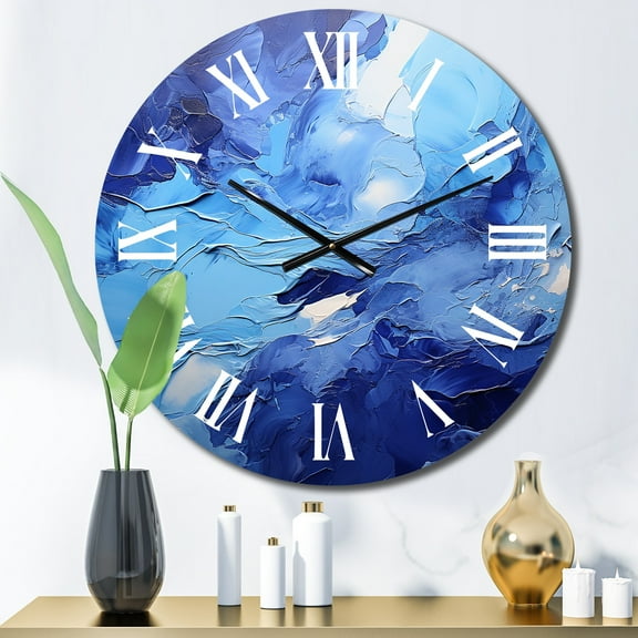 Designart "Dreaming in Cobalt" Abstract Landscape Oversized Wall Clock