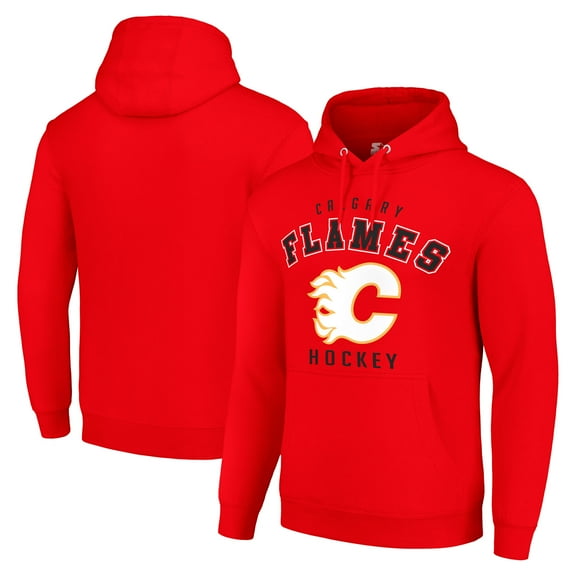 Men's Starter Red Calgary Flames Logo Pullover Hoodie