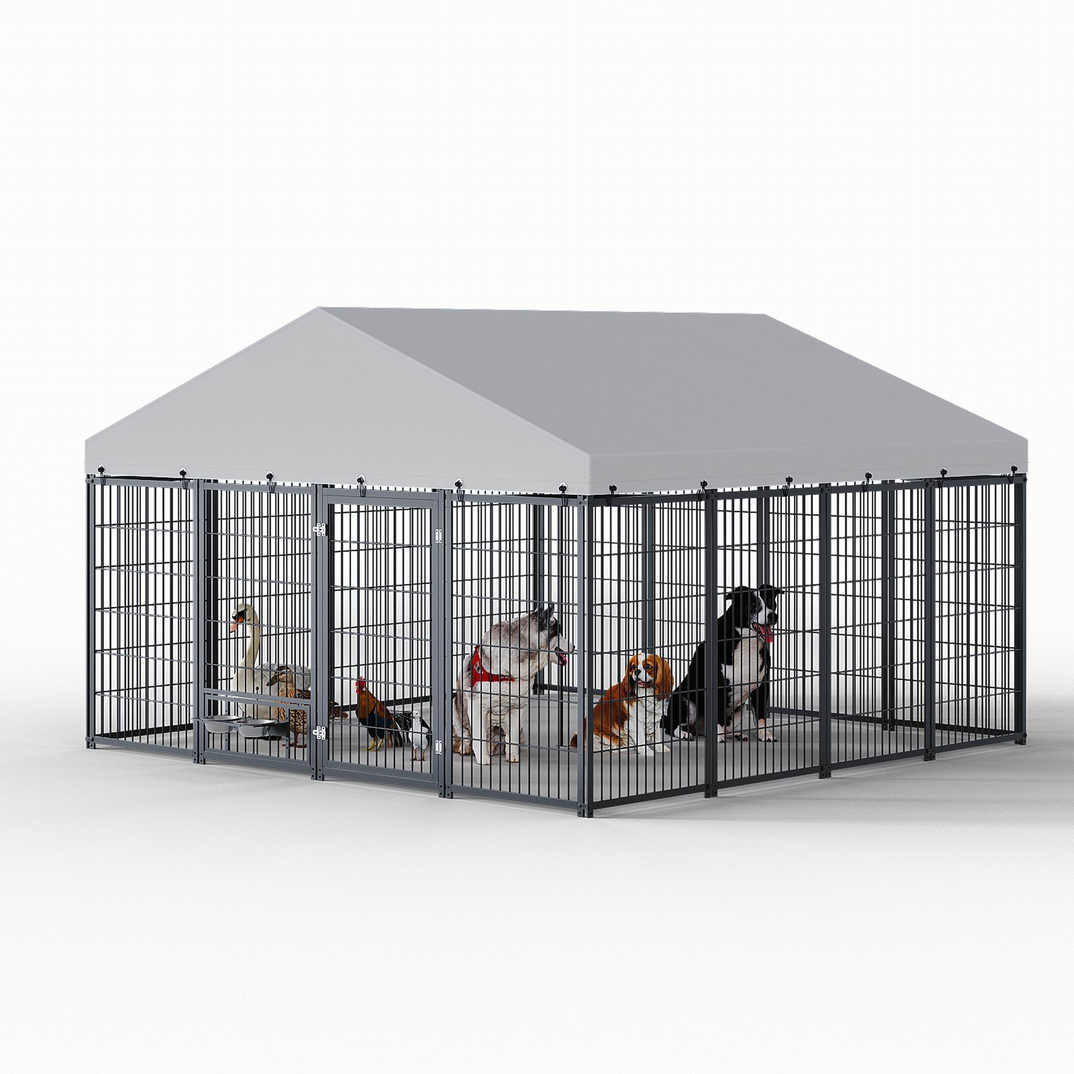 Large Dog Kennel For Outdoor Pet Pens Dogs Run Enclosure Animal Hutch Metal Coop Fence with Roof Cover