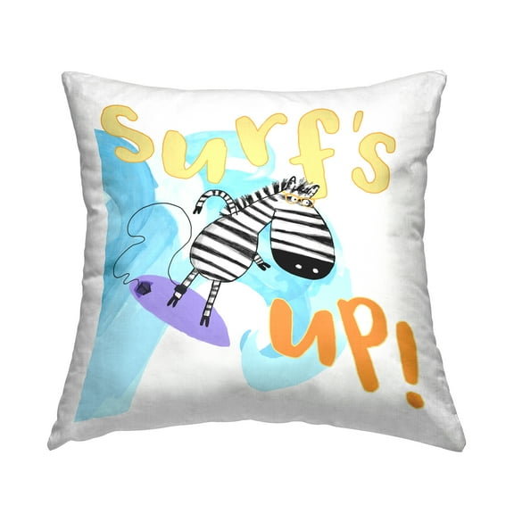 Stupell Industries Surf's Up Zebra Phrase Square Decorative Printed Throw Pillow, 18 x 18