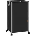 thumbnail image 2 of 90L (23.7 Gal) Black Rolling Laundry Hamper - Aesthetic Tall Basket with Lid, Wheels & Handles for Small Space, 2 of 4
