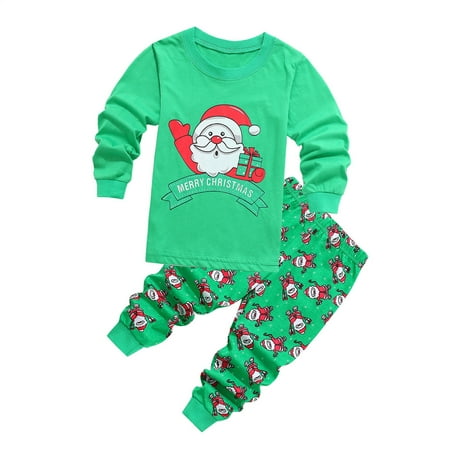 

nsendm Little Boys Shirt And Bow Tie Boys Pajamas for Baby Girls Boys Christmas Santa XMAS Pajamas Jogging Pants Set Green 3-4 Years