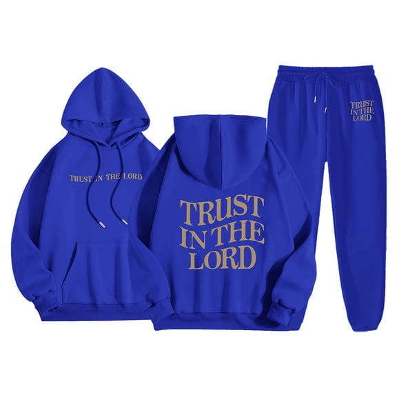 QHRMKOG Sweatsuits for Men Letter-printed Drawstring Hoodie & Sweatpants Tracksuit Sport Jogging Sets Trendy Outfit Blue XL