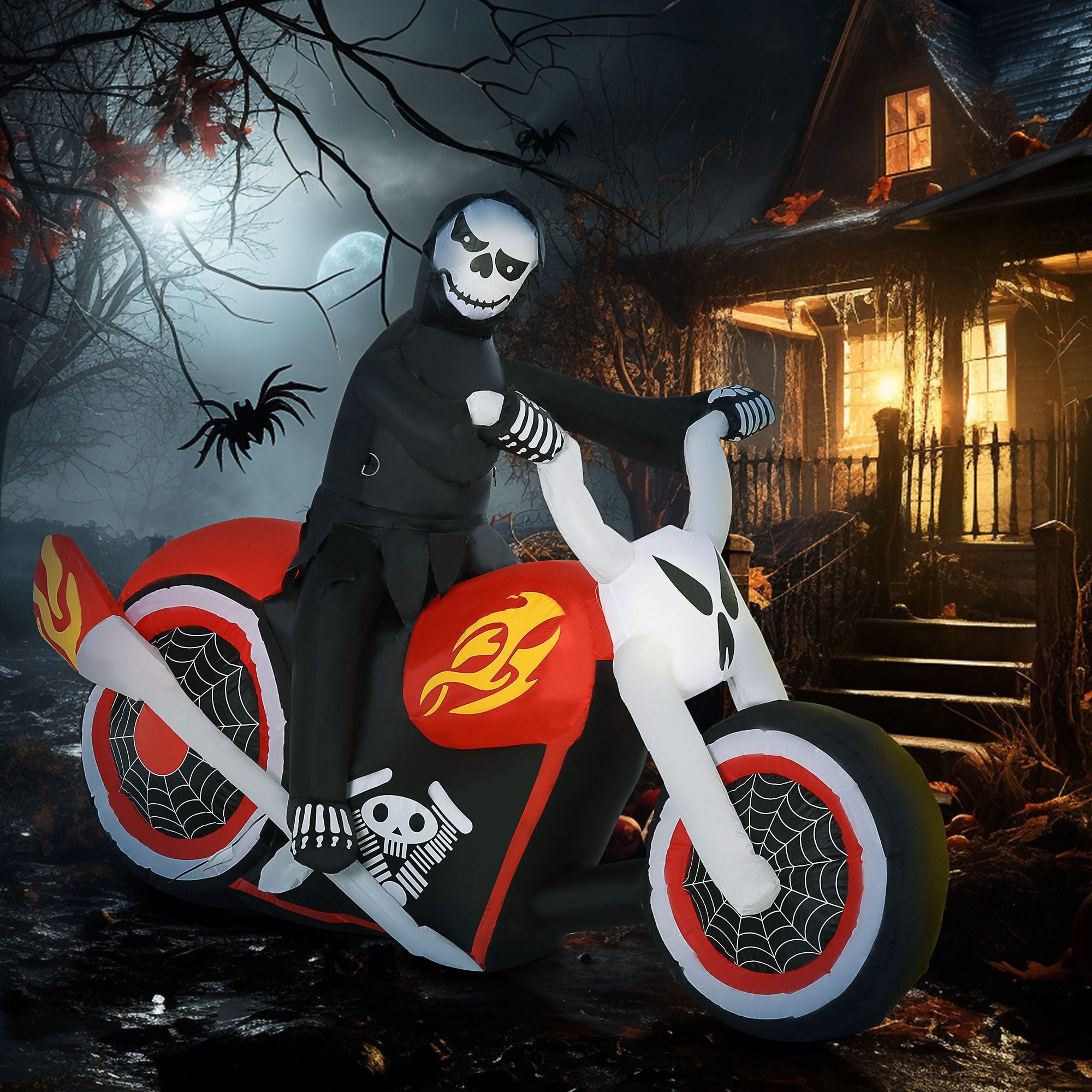 47.25 Inch Halloween Inflatable Ghost on Bike with LED Lights for Outdoor Yard