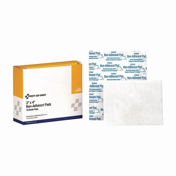 First Aid Only Gauze Pad, Sterile, White, No, Gauze, PK10, Length: 4 in 3-605