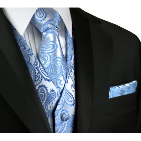 Italian Design, Men's Tuxedo Vest, Tie & Hankie Set in Cornflower (Best Handkerchief Brand India)