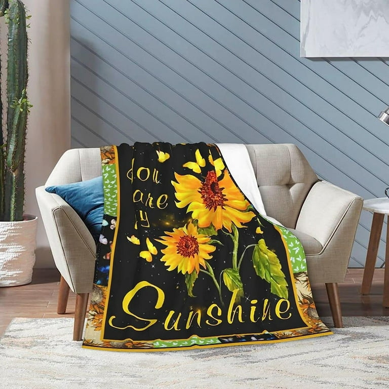 Green Sunflower Avocado Plush Pillow Blanket