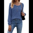 thumbnail image 3 of Suéter Abotonado para Mujer, Suéteres de Punto de Otoño, Camisetas de Larga, Camisetas Tipo Túnica con Cuello Redondo Azul M, 3 of 8