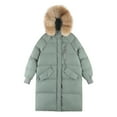 thumbnail image 5 of Winter Women Cotton Jacket with Furry Hood Long Sleeves Pockets Heat Retention Knee Length Zip-up Padded Coat Solid Color Windproof Outwear Parka, 5 of 8