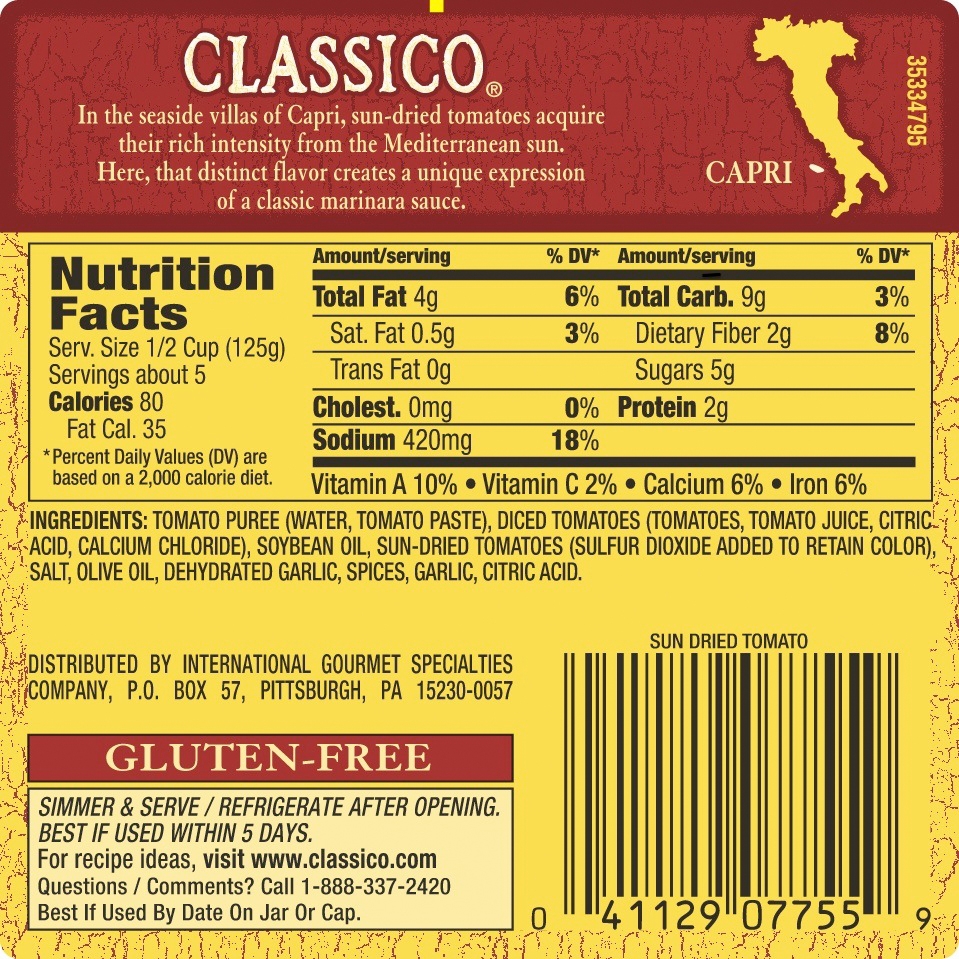 Classico?? SunDried Tomato Pasta Sauce 24 oz. Jar