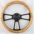 thumbnail image 1 of 65-66 Chevy Full Size tilt column 14" Unstained Oak Wood Billet Black Steering Wheel Set Adapter & Horn, 1 of 1