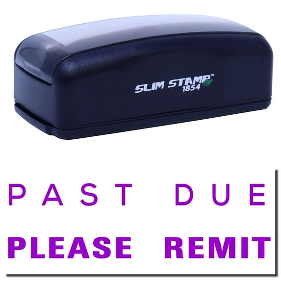 Large Pre-Inked Past Due Please Remit Stamp, Slim 1854, Ultra Slim Design, Impression Size 1-13/16" by 2-1/2", Up to 25,000 Impressions - Purple Ink