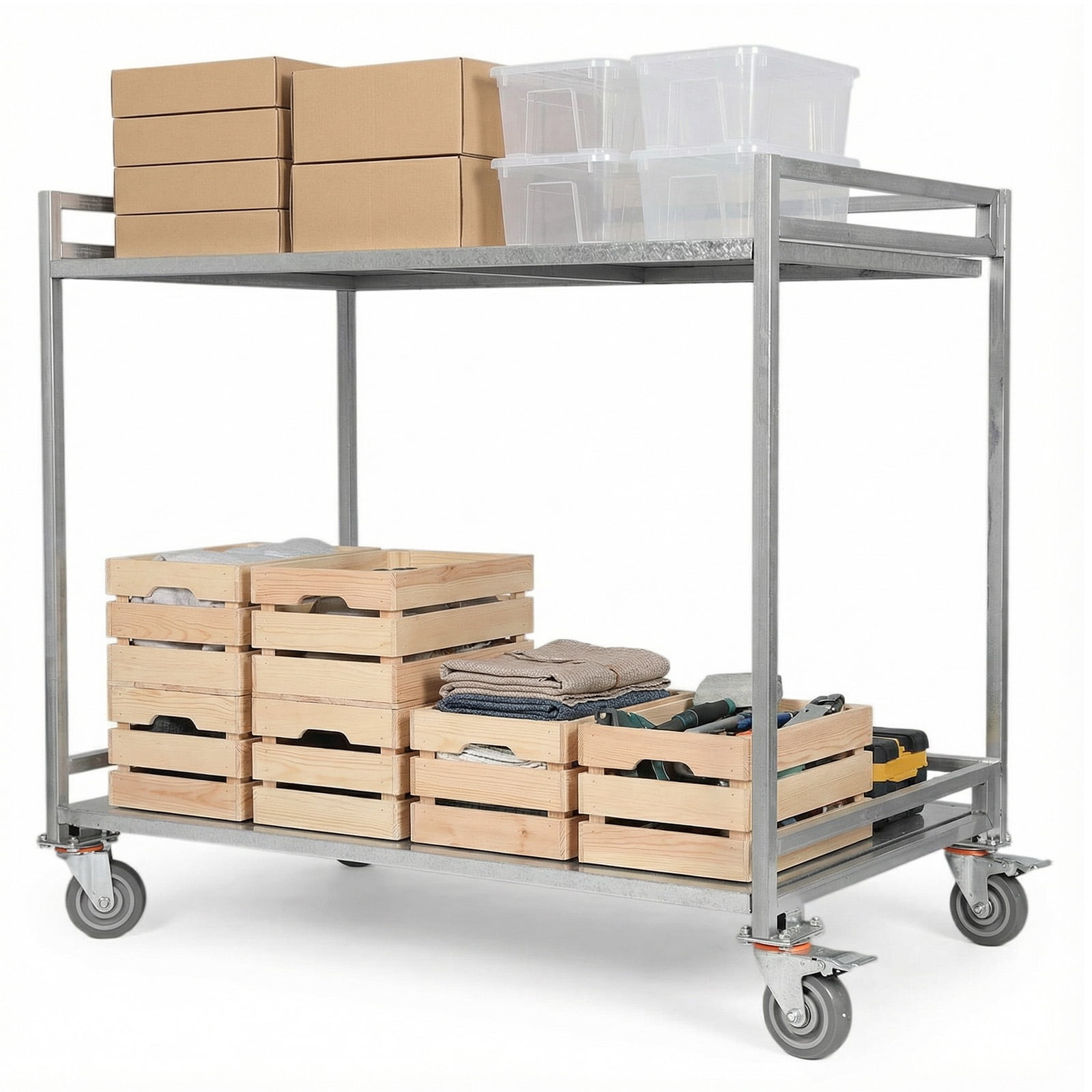 Btidfty 2-Shelf Tool Trolly Cart with Wheels 660lbs Capacity Heavy Duty Rolling Folding Utility Cart with Handle for Warehouse/garage/cleaning/manufacturing