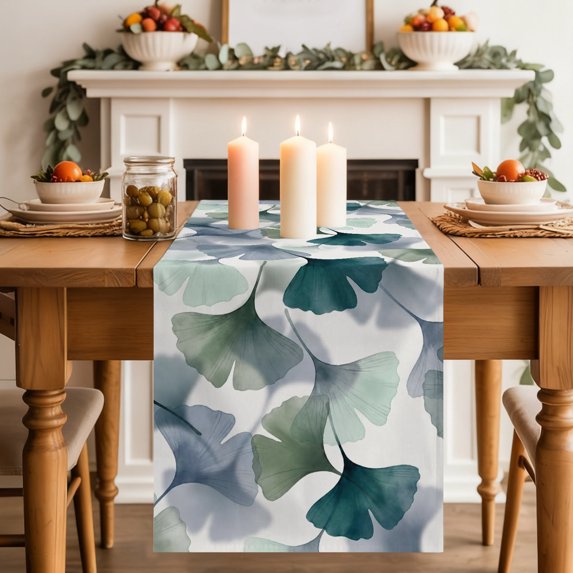 Table Runners 36 Inches Long Dress Scarves, Green Grey Ginkgo Leaves Farmhouse Kitchen/Dining Table Decor Table Runner, Short Coffee Tablerunners, Ink Painting Modern Art 13x36 Inch